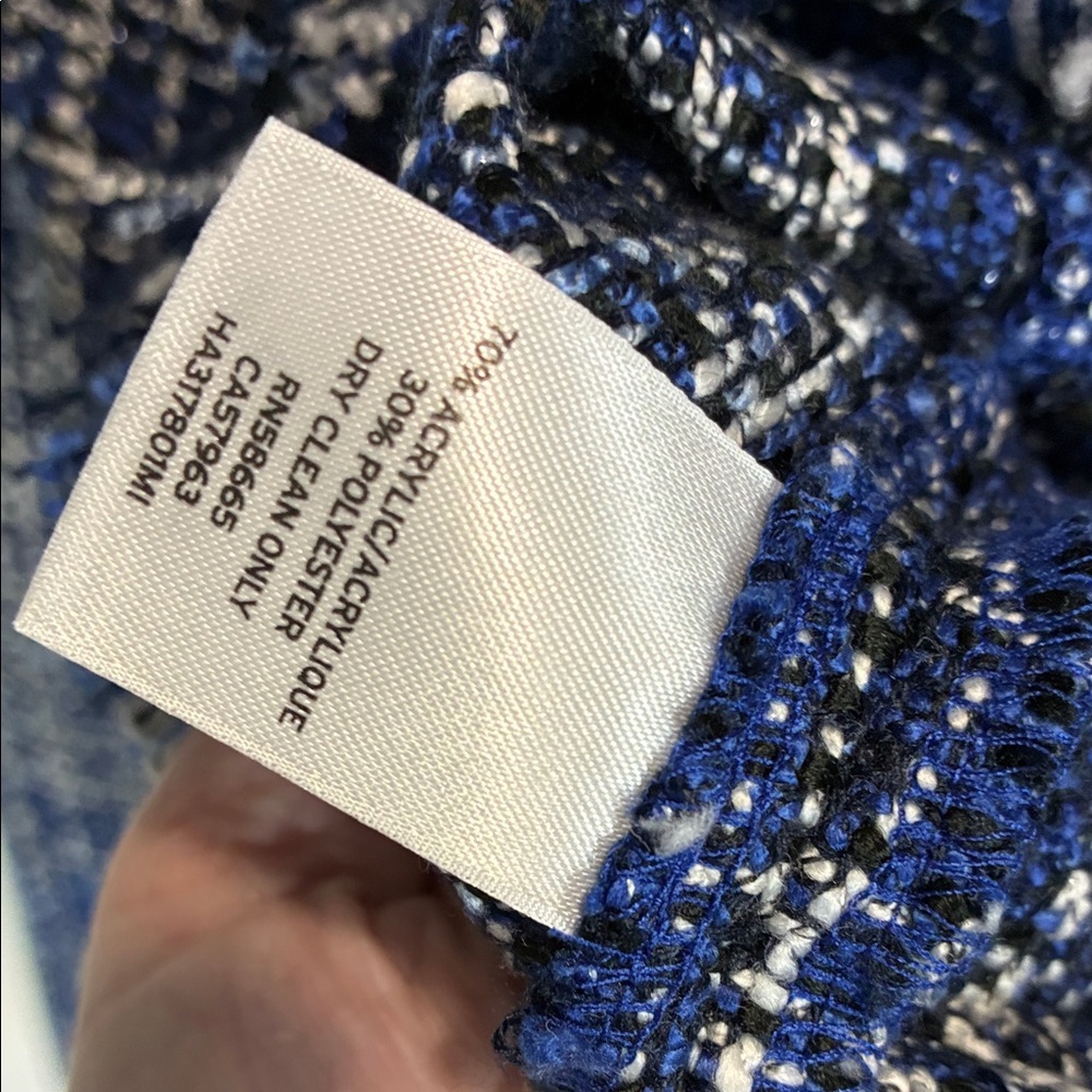 Halogen Blue White Tweed Jacket Chanel Style Blazer Size S - Picture 9 of 12